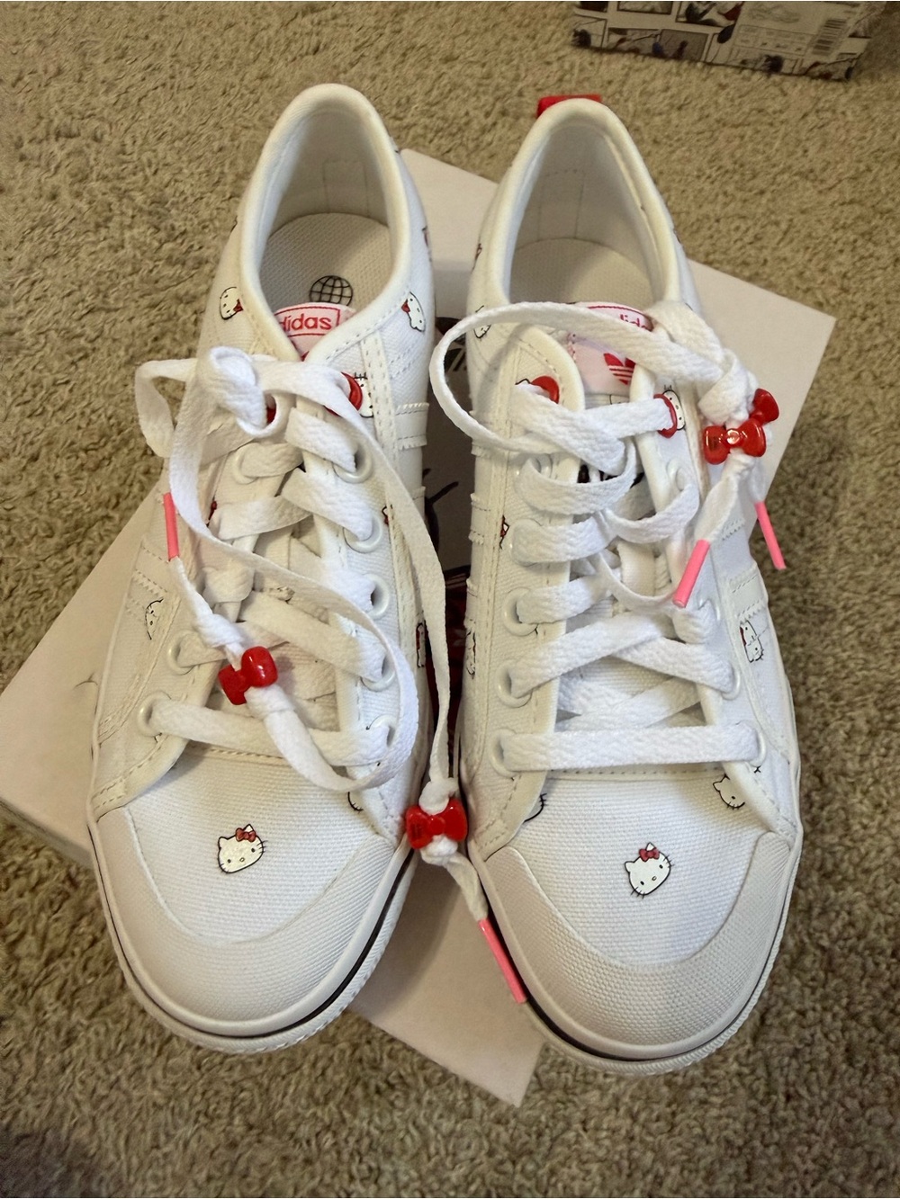 adidas Kids White Sneakers with Red Hello Kitty Accents